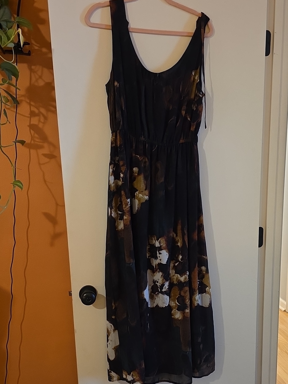 Monroe & Main Black Maxi Dress with Brown and Cream Floral Print